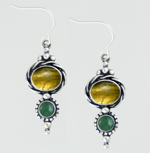 Sterling Silver Drop Dangle Earrings With Citrine And Jade